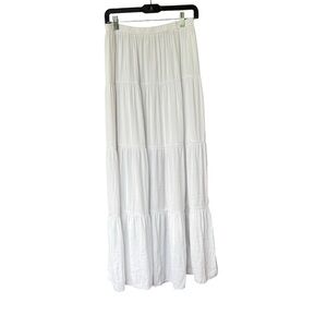 Naked Zebra White Tiered Maxi Skirt | Size Large Boho Cottagecore‎ Minimalist